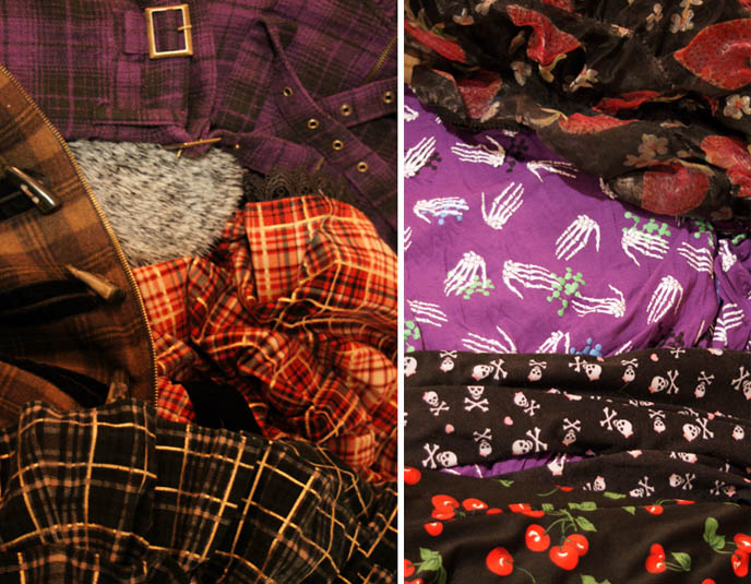 goth clothing, punk lolita fashion, plaid and checkers fabric and prints from Tokyo, Japan.