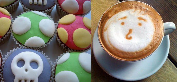 Cute cupcakes and latte art, nintendo Super mario cupcakes with cute faces