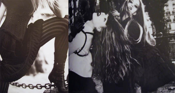 Azzedine Alaia and Luella womens designer clothing in Zoo Magazine fashion spread, style editorial in German magazine. Vampire goth and lolita inspired photoshoot.