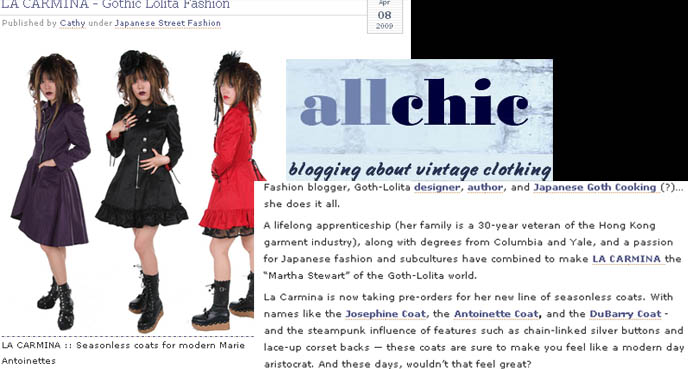 Vintage clothing blog, indie fashion designers website. Cute clothes, coats and jackets from Canadian brand, La Carmina.