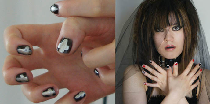 Crazy Japanese nail art, black and white nail art designs. Crazy Japanese nail art,
