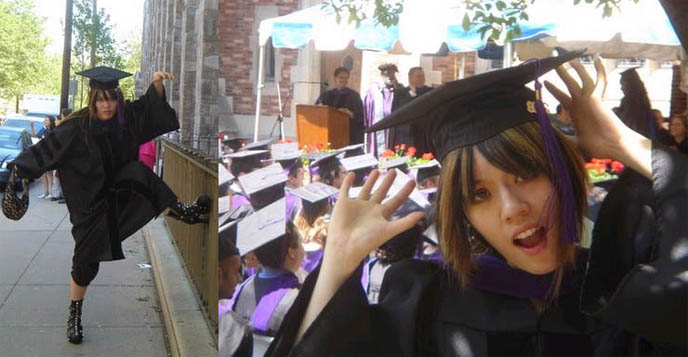 Yale Law School graduation ceremony, cap and gown, Yale campus, grad photos, silly college university Ivy League graduation pictures.
