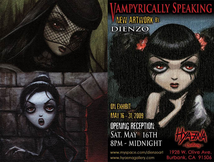 Dienzo solo art exhibit, Goth Vampyrically Speaking, vampire La Carmina portrait, creepy scary Gothic paintings.