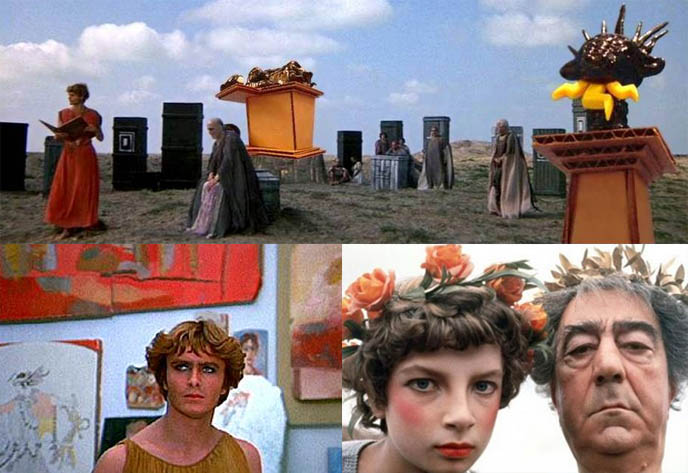 Felini's Satyricon film, movie stills from Satyricon, Roman era boys, cinematography of Fellini. Young Roman boys, gay Roman decadent era, Nero Caesar