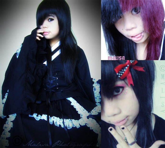 Australian Gothic Lolita wearing Moi Meme Moitie dress designed by Mana Sama of Moi dix Mois, Malice Mizer. Pretty young Asian goth girl, teenage Lolita age 14 from Melbourne, Japanese schoolgirl fashion photos 