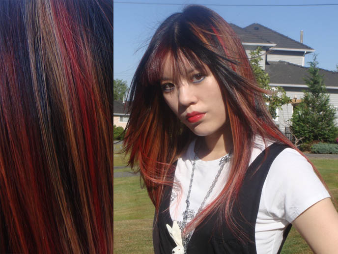 Red and blonde streaked hair Avril Lavigne Christina Aguilera dyed hair
