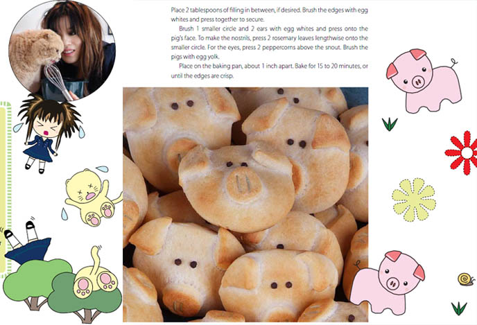 Cute Yummy Time book cover, cute cooking cookbook and recipes by La Carmina. Piggy bread, Japanese bento how-tos, instructions, kawaii cooking show, Japan cute characters faces on lunches for kids, creative cooking for picky eaters, fun kid's cookbooks