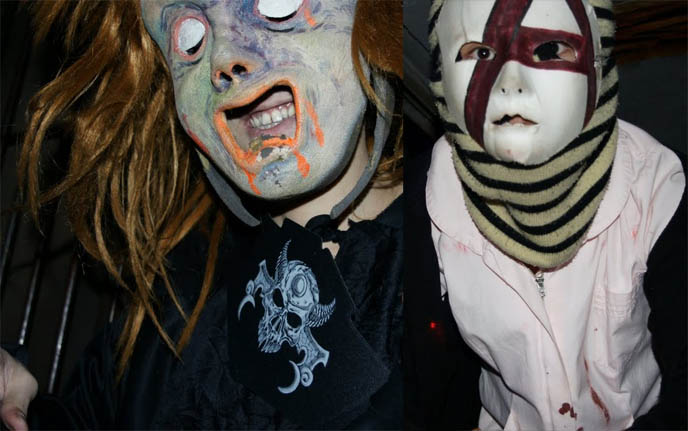 Monster masks in Japan, attacking customers at Alcatraz ER and The Lock-up restaurant, funny strange unique cafes and restaurants in Japan, Crazy Wacky Theme Restaurants Tokyo by La Carmina, Mark Batty Publisher, scary haunted restaurants, Halloween party latex mask