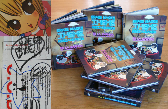 Crazy Wacky Theme restaurants Tokyo book by La Carmina, Mark Batty Publisher, maid cafes cute kawaii cosplay, art drawing of meido pretty maids in Japan