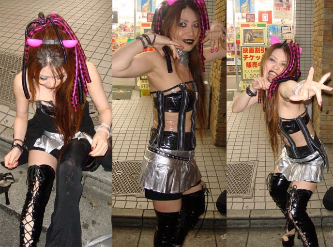 cool fetish parties in Japan, Department H, weird crazy  parties in Tokyo, Japanese strange fetishes, events and club nights, Goth drag queens, S&M, flogging and domination, bondage shows, male submissive in corset, theatrical leopard makeup