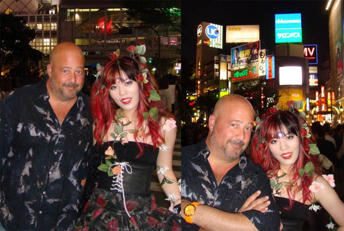 Andrew Zimmern's Bizarre World TV show on Travel Channel, Discovery, popular weird foods program, Hachiko statue at Shibuya subway, filming lost in translation famous Center Gai street crossing, busy Tokyo Japan street crossing, bring neon lights of Tokyo Japanese signs