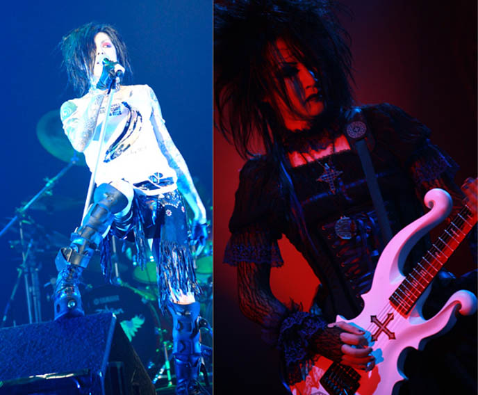 Mana sama of malice mizer playing guitar in Gothic Lolita dress at V-rock 2009 Visual Kei festival in Chiba Japan, Penicillin band jp at largest Japanese J-rock music concert and convention, Versailles performing in Tokyo Japan. live shows by MOI DIX MOIS, MARILYN MANSON, ALI PROJECT, PLASTIC TREE, THE GAZETTE, Chiba, D'espairs Ray, heidi., Vidoll, SuG, ALI PROJECT, TSUCHIYA ANNA