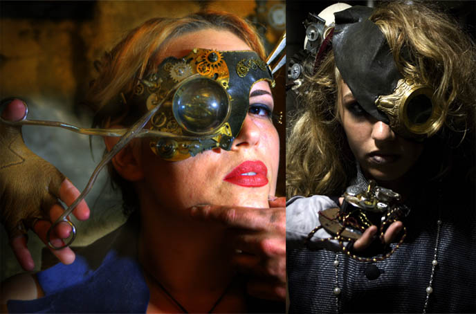 brass eyepiece, goggles glasses clockwork gears, handmade Steampunk Haunted House at Henry Street Settlement, victorian goth creative art performance, theater in new york city, Halloween events in NYC, steampunk costumes and outfits for rent, scary horror show installation