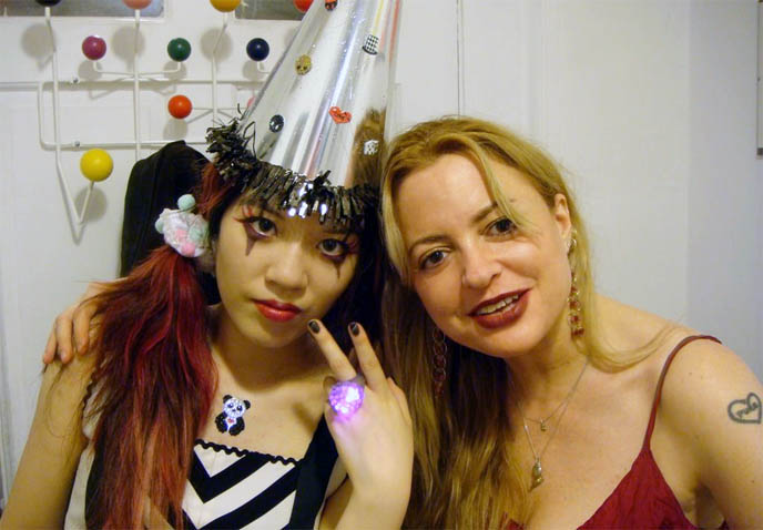 Elizabeth Wurtzel, author of Prozac Nation and Bitch, yale law school graduate, best selling female memoir autobiography writer, Vice magazine 1994 party, light up LED ring and Pierrot clown costume for Halloween,