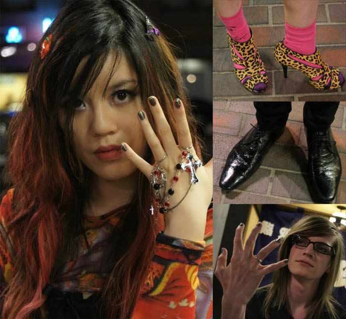 leopard print high heel shoes, pretty Japanese false eyelashes, long fake cool eyelashes gothic lolita, harajuku nails, customized diy nail polish, shiny black mens shoes, Visual Kei hair, makeup, male Gothic Aristocrat EGL clothing, Jrock hair cuts, how to do visual kei hairstyles, tutorials, La Carmina, black Lolita dress and rainbow Vivienne Westwood ganesha elephant god top