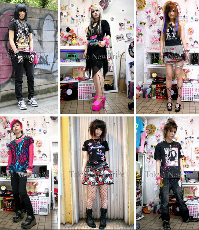 emo scene japanese girls, emo girls in japan, Audrey Kitching hairstyles tutorial, dyed streaked hair, short skirts on japanese schoolgirls, cute teens fashion