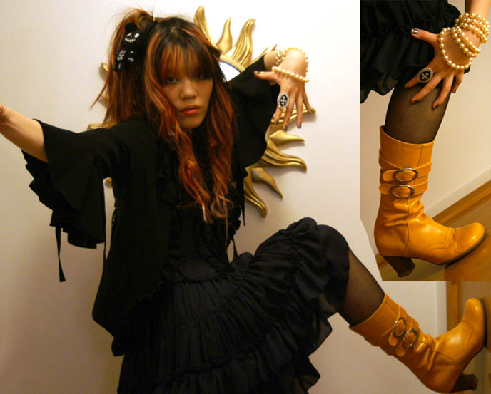 SILVER GOTH CRUCIFIX CROSS RING, ALICE & THE PIRATES HIGH CORSET WAIST SKIRT, GOTHLOLI HAIR, DARK CABARET NEO-VICTORIANA STYLE. Cute panda ring from Tokyo Japan, faded pink long curled hair, Jrock hairstyles, gothic lolita tops and dresses, black rabbit stuffed toy.