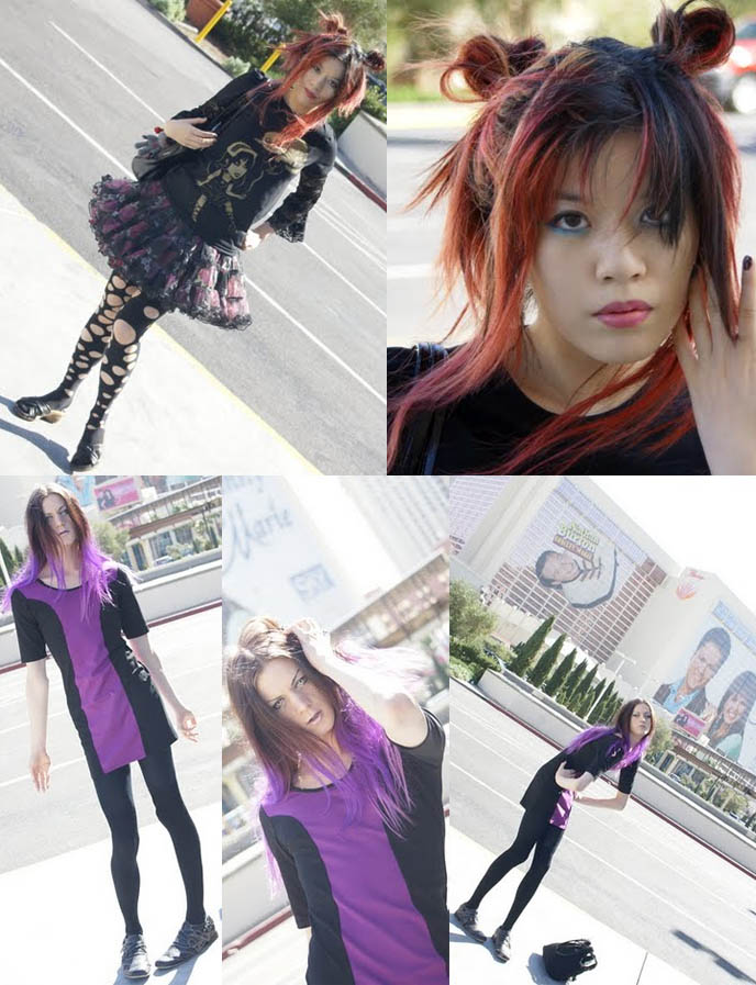 tranny, transsexual posing, vegas magic, new collection designs alternative clothing at magic marketplace, project, pool, sourcing at magic, KYNT & VYXSIN of the amazing race, goth duo contestants on reality tv, signing and appearance AT LIP SERVICE, MAGIC CLOTHING TRADESHOW IN LAS VEGAS. WHOLESALE GOTH PUNK ALT FASHION. goth fashion models, famous goths, gothic celebrities