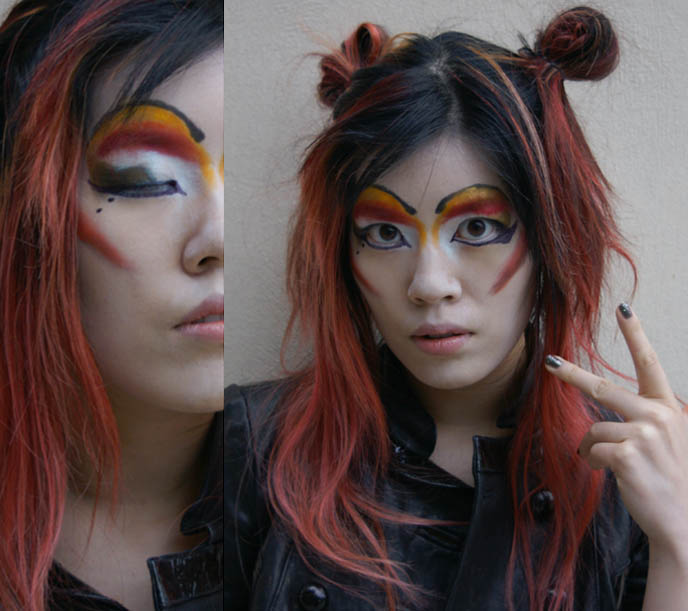 Sugarpill makeup Shrinkle EVIL QUEEN eyeshadow tutorial bright theatrical cosmetics mineral glitter eye powders how-to demonstration demo halloween kabuki theater dramatic drag queen tranny transsexual cross-dressing cosplay japanese harajuku jpop la carmina goth gothic lolita funny humor silly beauty fashion style blogger 