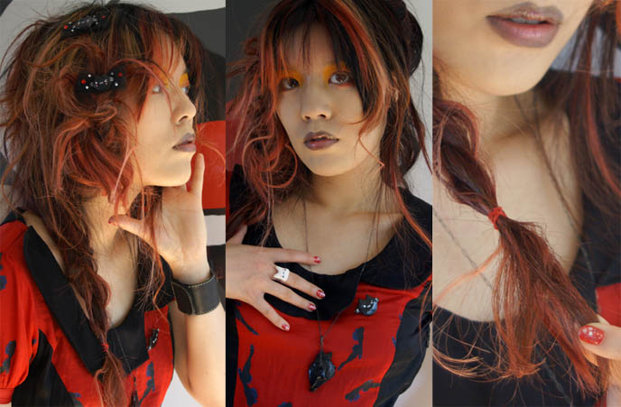 long hair braid, runway professional hairstyling, SUGARPILL MAKEUP BY SHRINKLE, KAWAII RINGS, JEWELRY & HAIR ACCESSORIES. HARAJUKU DIY NAIL ART, PEOPLE'S MARKET DRESS, JAPANESE CUTE DYED HAIRSTYLES. TOKYO japan street fashion, fruits style japan, decora clothing, where to buy gothic lolita clothes, shopping guide map Tokyo, red pink scene queen hair, dyed hairstyles emo hipster goth, wacky colored hairstyles, crazy hair style color, mori girls, gabriel shuldiner jewelry