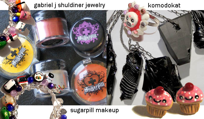 SUGARPILL MAKEUP BY SHRINKLE, mineral makeup containers, amy doan, cute cupcake pins, KAWAII RINGS, JEWELRY & HAIR ACCESSORIES. HARAJUKU DIY NAIL ART, PEOPLE'S MARKET DRESS, JAPANESE CUTE DYED HAIRSTYLES. TOKYO japan street fashion, fruits style japan, decora clothing, where to buy gothic lolita clothes, shopping guide map Tokyo, red pink scene queen hair, dyed hairstyles emo hipster goth, wacky colored hairstyles, crazy hair style color, mori girls, gabriel shuldiner jewelry