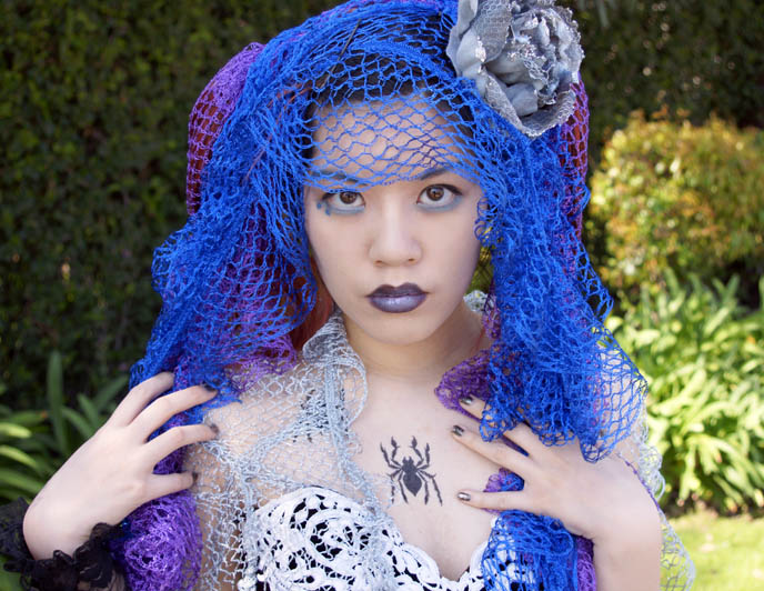 LA CARMINA TRAVEL TV HOSTING ADVENTURES IN JAPAN! TOKYO & OSAKA GOTH LOLITA SHOPS, PARTIES, JPOP TOURISM. andrew zimmern bizarre world host, travel tv show asia, how get show on travel channel, noirland hollywood film noir, movie shoot, bright blue hair, black gothic lipstick