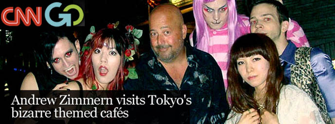 andrew zimmern, travel channel, bizarre foods, bizarre world, tv show, tokyo episode, theme restaurants, la carmina, tv host, travel tv show, asia weird maid cafes, extreme eating, discovery channel hosting, alcatraz ER, crazy wacky theme restaurants japan
