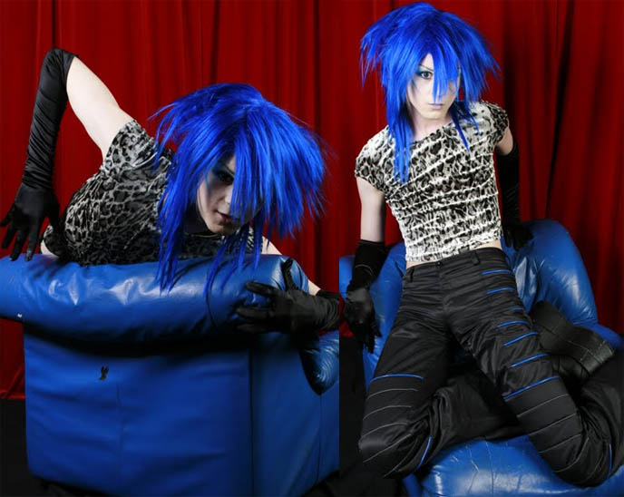 anime boy with blue hair. BRIGHT BLUE ANIME WIG,