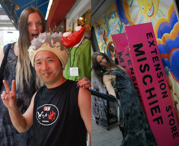 takoyaki costume in osaka, funny cosplay, crazy japanese man wearing octopus mask, RIDICULOUS STORE: AMERIKAMURA & SHINSAIBASHI SHOPPING, OSAKA'S HARAJUKU. WEIRD JAPAN LOVE HOTEL, store guide, women's clothing osaka, shopping map, eating from takoyaki food stall