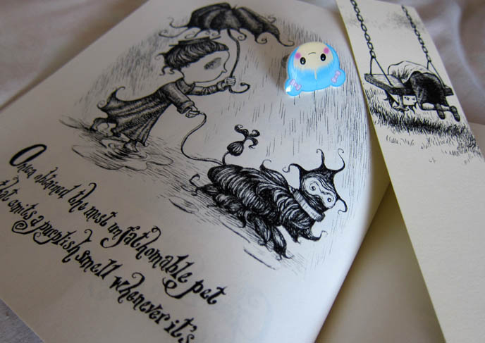Odens Grebal by Dan Soelberg,  edward gorey picture book, drawings goth children, spooky kids literature, CHEEKY JEZEBEL CUTE JEWELRY, anime girl ring, kawaii face, Oddities of West Blankshire
