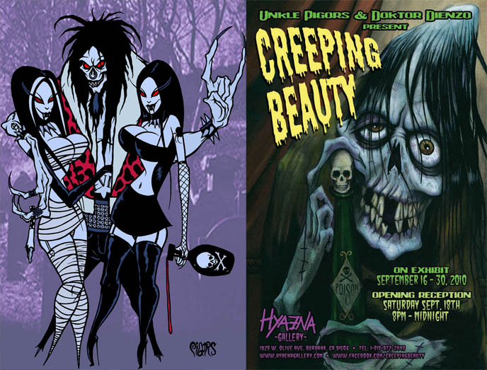 hyaena gallery, creeping beauty, rick dienzo, Eric Pigors paintings, artwork, goth art in la, spooky monsters and creepy chicks party, los angeles art gallery opening listings, live concerts, art events la, alternative punk horror halloween posters.
