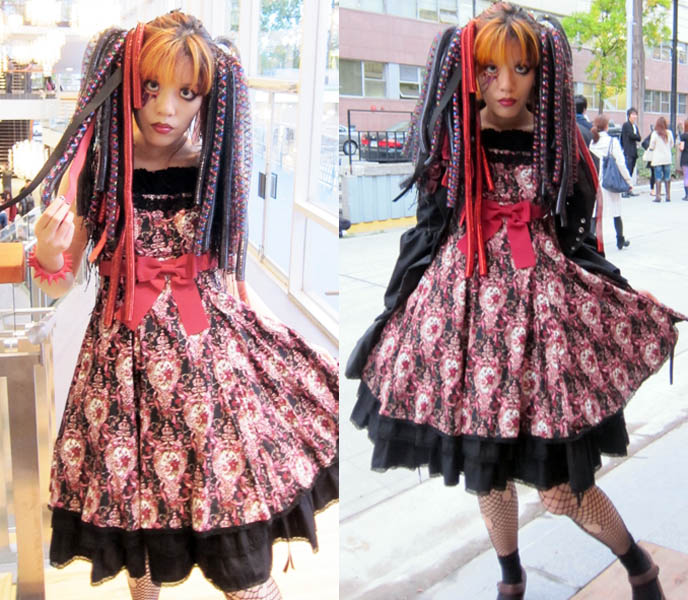 alice and pirates dress, ripped fishnet stockings, CYBER GOTH DREADS FALLS, plastic tubing headpieces wigs, cyberlox synthetic hair VICKILYN'S CLOSET. cyberlolita, cybergoth, takuya angel eyelashes accessories, japanese doll fashion girl model, x japan concert, jrock concert, エックス ジャパン, X JAPAN TOUR HITS VANCOUVER, 2010 NORTH AMERICA VISUAL KEI CONCERTS. yoshiki world domination, queen elizabeth theatre vancouver bc canada, canadian j-rock tours concerts, buy xjapan tickets