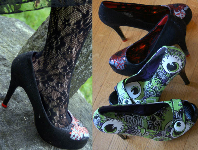 WIN IRON FIST ZOMBIE GLOW-IN-THE-DARK SHOES, moonshine zombie stompers ironfist footwear, coolest shoe, zombies japanese punk clothing shops boutiques, ALTERNATIVE GOTH PUNK PLATFORM BOOTS & MONSTER STILETTOS. Goth graveyard photoshoot, fashion magazine spread, gothic couture editorial, Japan punk, punk clothes for girls, Punk fashion, harajuku boys, gothic nails, nail designs, vampire Halloween costumes, devil horn hair clips, goth nail art, red striped pirate corset, heavy read designs, clothing buy online gothic girls