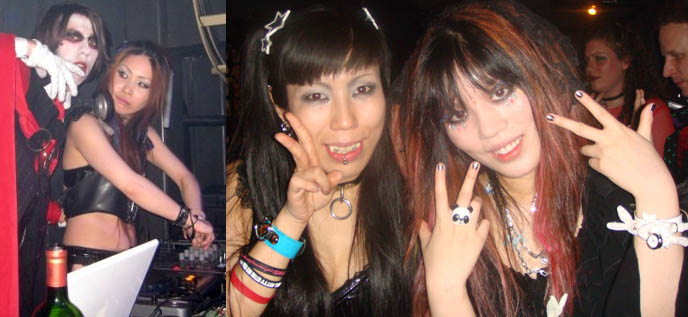 Midnight Mess gothic club night, cute Japanese Harajuku girls, cute kawaii panda and bunny rings, bracelets, trendy Goth fashion.