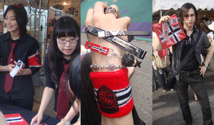 Gackt goods, cell phone chain, red towel from concert in Tokyo, Japan, Saitama arena. Japanese J-rock star, Visual Kei, Malice Mizer singer. Gackt Camui nose job plastic surgery, band outfits, Visual Kei feminine cross-dressing rock stars, live photos and videos.