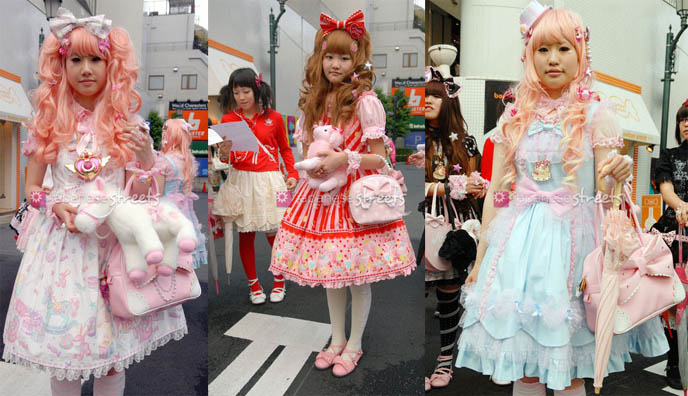 Japanese Streets, teenage Lolitas, Japan cute teen schoolgirls, Tokyo Harajuku fashion, Sweet Lolita, angelic pretty, Milk, young Japanese schoolgirls, pink hair decora, 6% doki doki