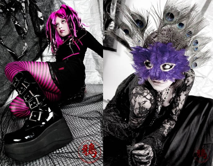 Cyber goth girl in Japan, pretty pink dreads or falls for goth raver fashion, where to buy wigs for gothic parties, Halloween costumes steampunk victorian gothic lolita Japanese girls, cute models Lolitas.