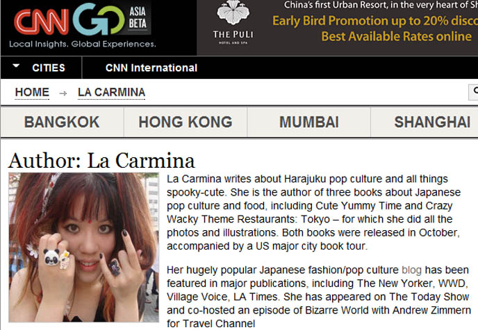 La Carmina CNNGo, turner CNN website about asia travel lifestyle, guide to city travel, Japan Tokyo, Hong Kong, Singapore suggestions restaurants shopping, Asia rough guides
