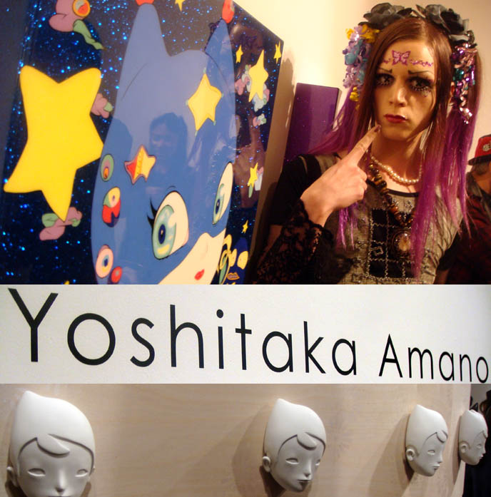 YOSHITAKA AMANO ART EXHIBIT OPENING IN LOS ANGELES. FINAL FANTASY, VAMPIRE HUNTER D ARTIST & ILLUSTRATOR. deva loka, japanese artist, pop art, japan, LeBasse Projects, kawaii girls paintings, auto paint and metallic glitter, Amano latest art gallery paintings