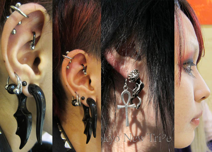goth piercings, japanese piercing ears, gothic silver jewelry ears, accessories, hardcore piercings body modifications, japanese teens, cool japan clothing, WHERE TO BUY GOTHIC LOLITA CLOTHES IN UNITED STATES, USA? HOW TO FIND JOBS, LIVE & WORK IN JAPAN? weird crazy experimental clothes, online stores international shipping for goth sweet lolita brands