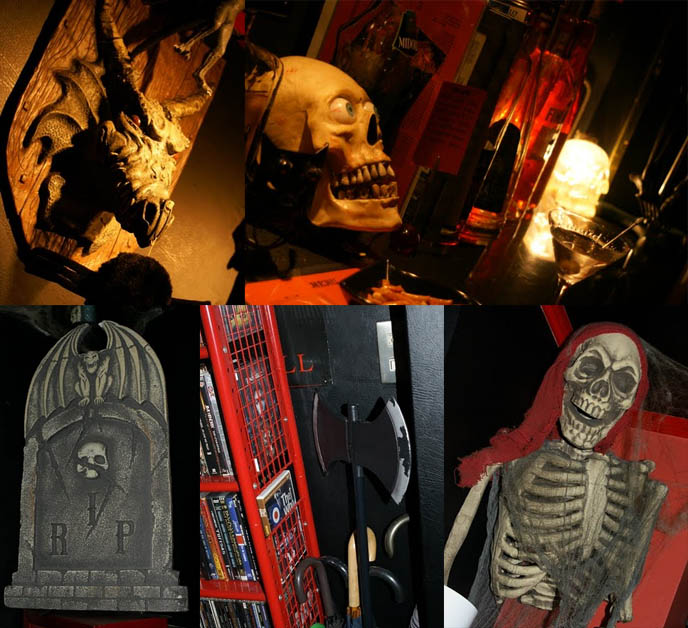 skull skeleton decoration, goth home decor, goth bars in japan, umeda bars osaka, BAR MIDIAN IN OSAKA, OWNED BY FUKI OF VISUAL KEI BAND BLOOD. HARD ROCK HEAVY METAL gothic BARS IN JAPAN, JROCK VK HANGOUTS. キッチュ. japanese dive bars, rock concerts performances