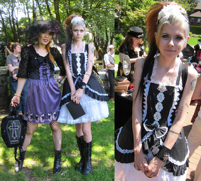 gothic lolita meetup photoshoot in the park, steampunk events, meetups, neo-victorian ladies fashion, handmade taxidermy hair accessories, morbid macabre goth hairband with real mouse, GOTH VICTORIAN VEIL & BOWLER HAT. makeup, womens steampunk clothing fashion clothes, buy steampunk jewelry accessories. GOTHIC LOLITA, STEAMPUNK EVENTS IN VANCOUVER CANADA. steampunk neo victorian fashion accessories