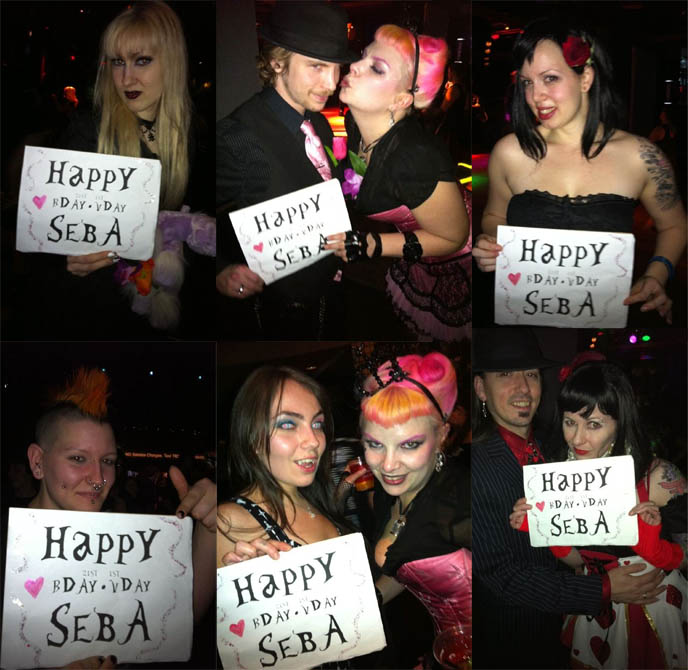 vancouver goth night, nightclub, gothic fetish fashion girls, VAMPIRE GOTH GIRLS! BIRTHDAY & VALENTINE'S PHOTO PROJECT: PEOPLE HOLDING UP SIGNS FOR SEBA. PAUL ALLENDER, CRADLE OF FILTH GUITARIST. photos of people holding birthday placards, messages, banners for celebrities, clever cute valentine present, best birthday girts, unique presents, VICTORIAN BOWLER HATS, GOTH CLOWNS, EXPERIMENTAL FASHION.