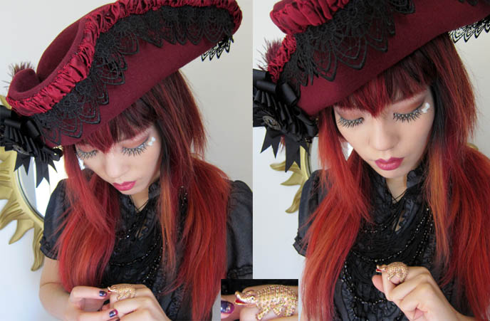 PIRATE HATS BY CARRIBEAN ROSE: HANDMADE GOTHIC VINTAGE MILLINERY, CUSTOM-DESIGNED VICTORIAN STEAMPUNK CAVALIER HAT. goth makeup, pretty asian goths, pirate girl, wench, buccaneer, halloween costumes pirates, renaissance faire, fairy, headwear, accessories, retro, etsy, buy cool alternative goth hats, japanese false eyelashes, how to apply fake lashes, decorated eyelashes, annabelle makeup, purple lip gloss