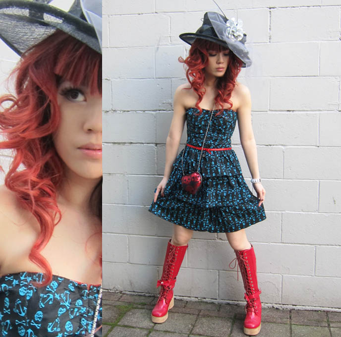h.NAOTO dress, Kera Arena boots, Atelier Pierrot Lolita dress, Metamorphose temps de fille boots. Gothic Lolita Punk Japanese fruits fashion.